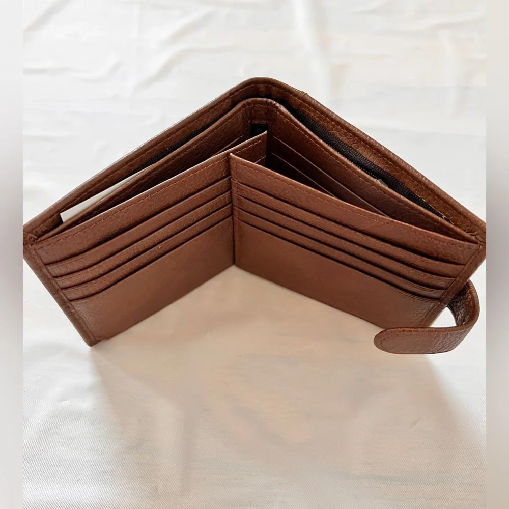 Brown Pebbled Leather Wallet 16 credit card slots Quad-Fold NWOT micro pak